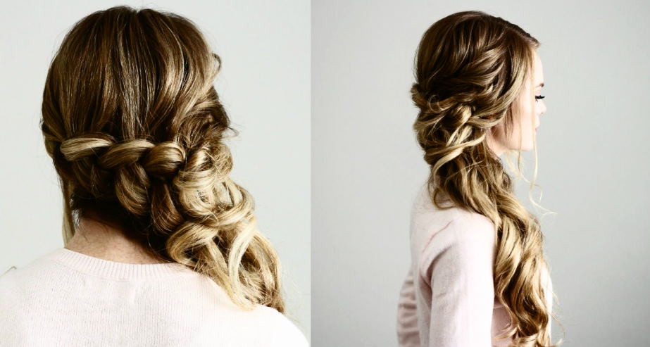 45 Beautiful half up half down hairstyles for any length : Side braid half  up